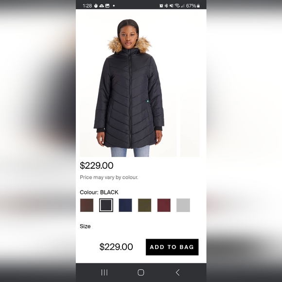 Womens Reitmans Black Puffer Winter Coat w Faux Fur Hood Size L - Picture 2 of 10